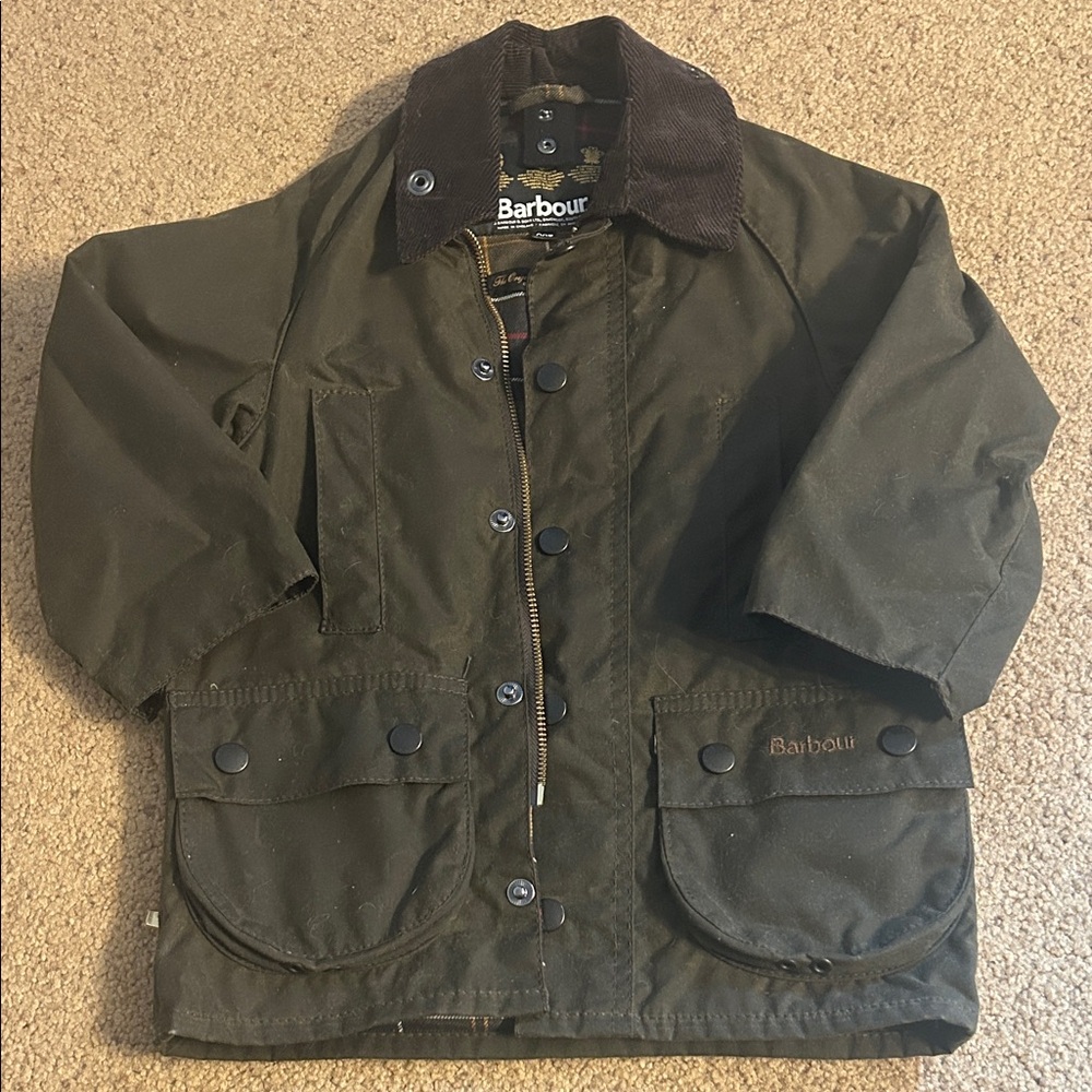 Barbour Olive Green Waxed Field Jacket with Brown Corduroy Collar